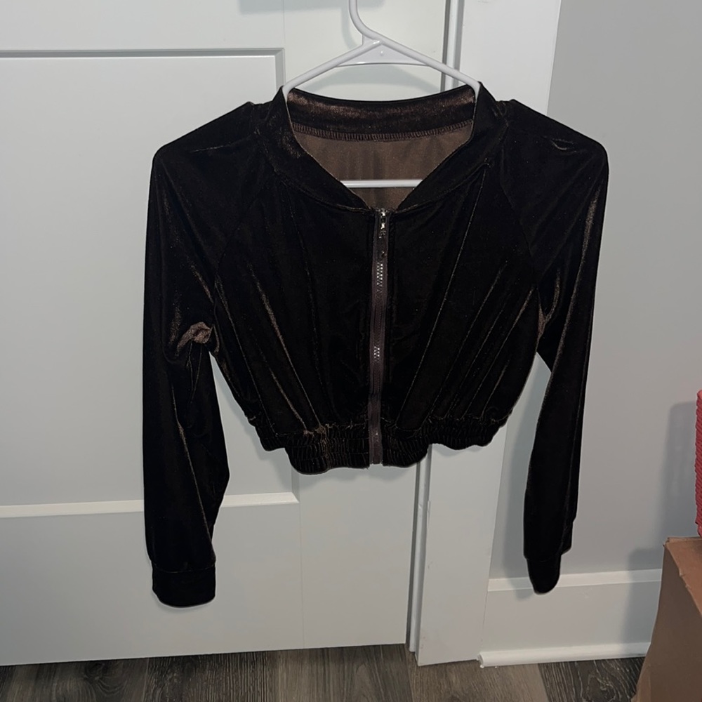 brown velvet cropped jacket
